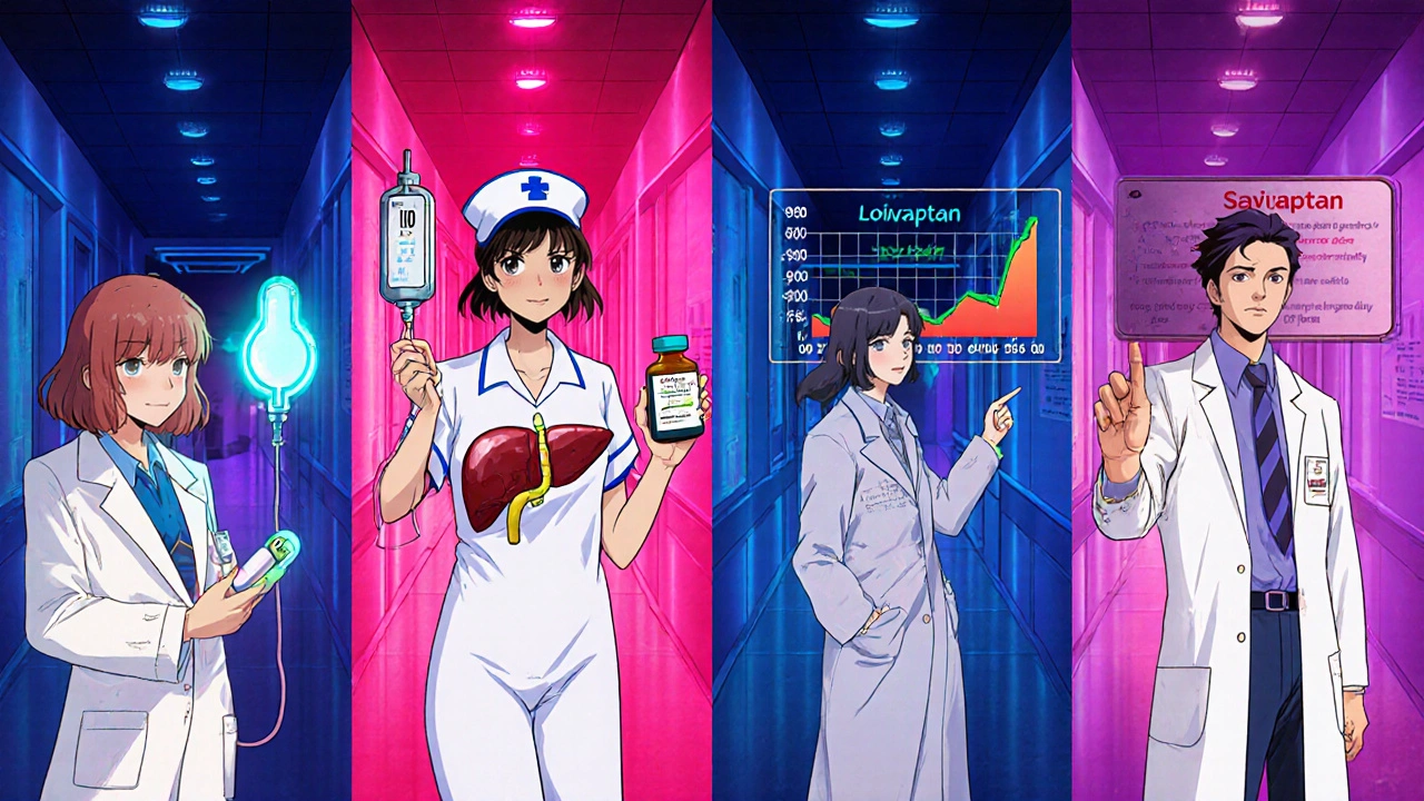 Four characters compare Tolvaptan, Conivaptan, Lixivaptan, and Satavaptan.