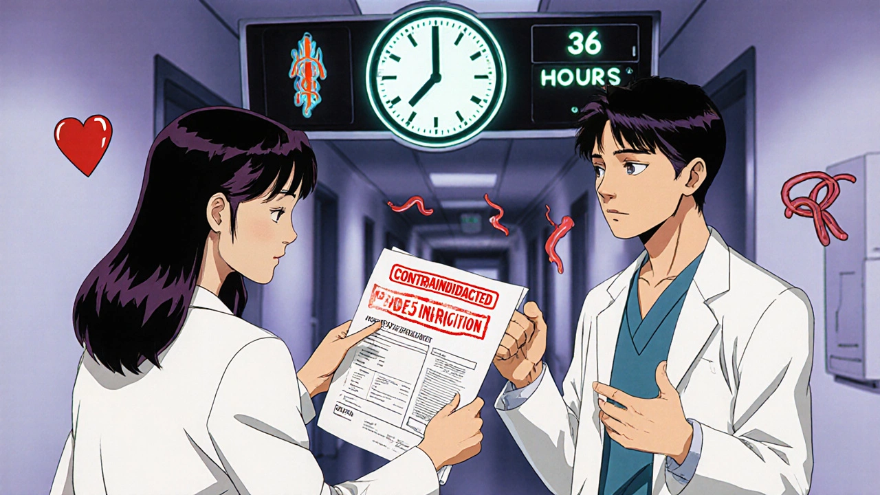 Doctors arguing over a contraindicated prescription with medical icons floating nearby.