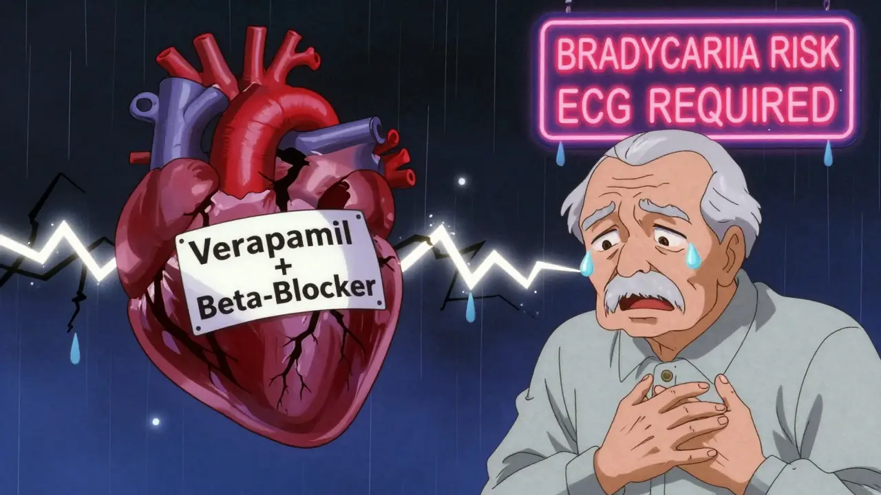 A cracked heart with lightning bolts and warning signs, representing dangerous drug interaction risks.