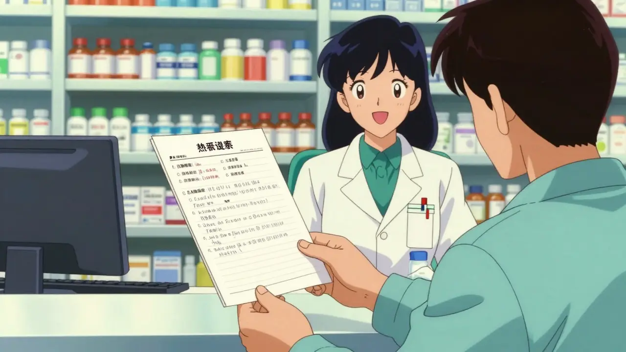 Patient and pharmacist reviewing medication list for safety collaboration