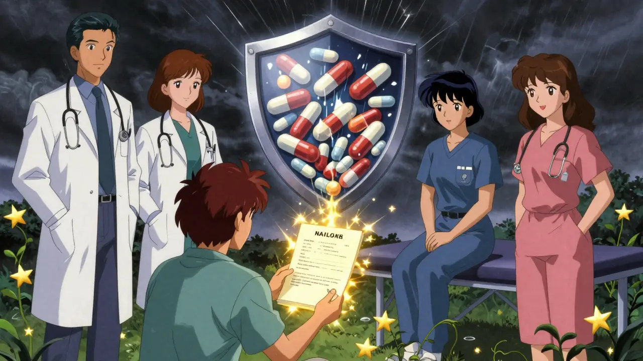 A medical team supporting a patient with a signed tapering plan, protected by naloxone as recovery grows around them.