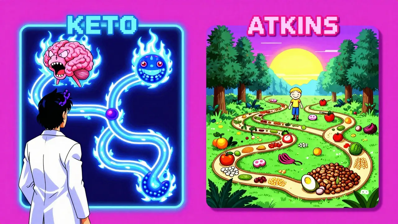 A metabolic journey split between ketosis flames and healthy whole foods