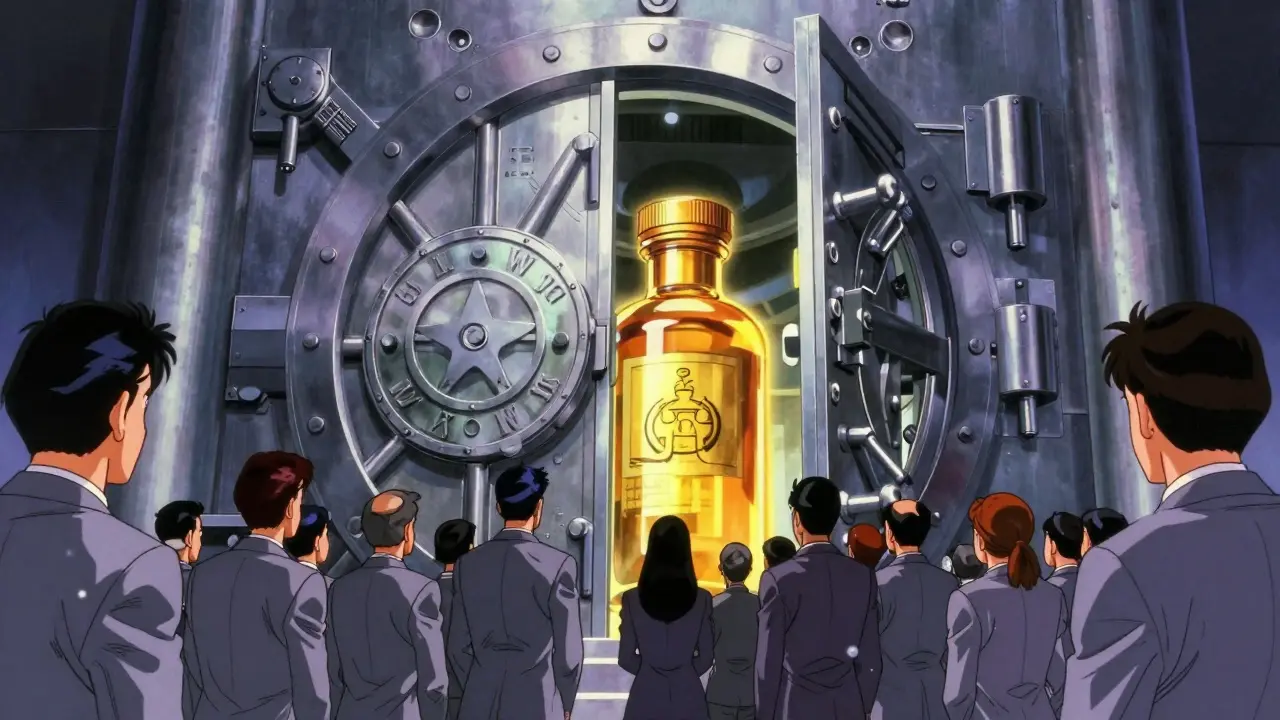 Large metallic vault door blocking competitors in 80s anime style.